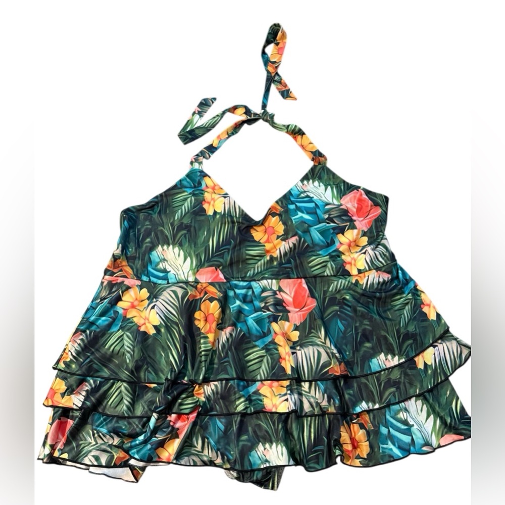 NWT Xpluswear Tropical Halter Top with Ruffle Layers